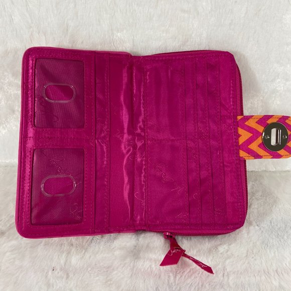 Vera Bradley-Turn Lock Wallet Pink & Tangerine Zig Zag Pattern With Card Holders - Picture 5 of 6
